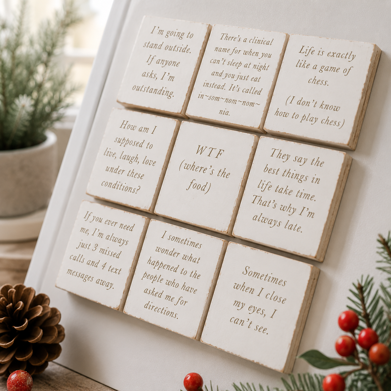 Funny Wood Magnets - Set of 9 | White and Black