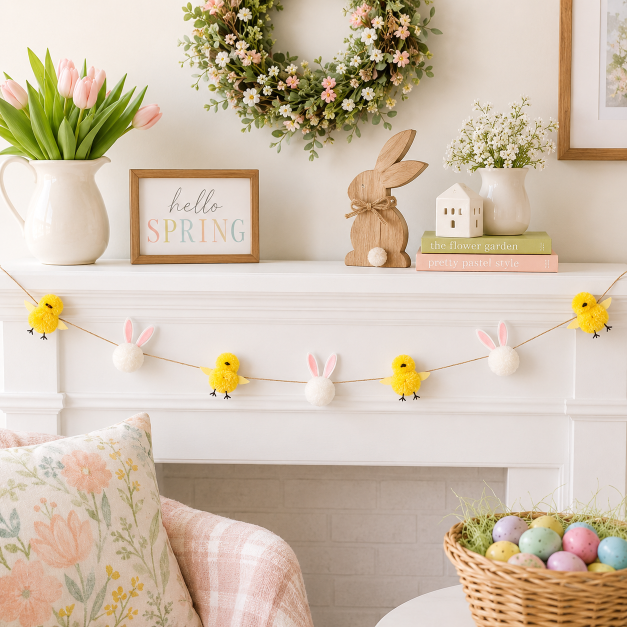 5ft Pom Pom Garland - Bunny and Chick | Bunnies and Blooms Collection
