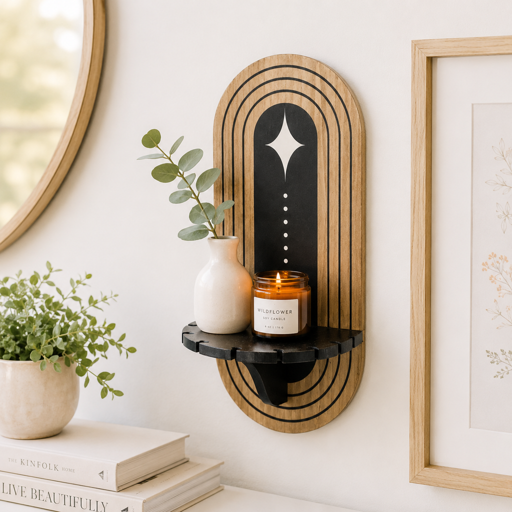 Wood Sconce Shelf - Natural and Black | Neutral Mod Collection