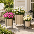 10x12x10 Iron Flower Pots with Stand (Set of 3) - Tan and Black