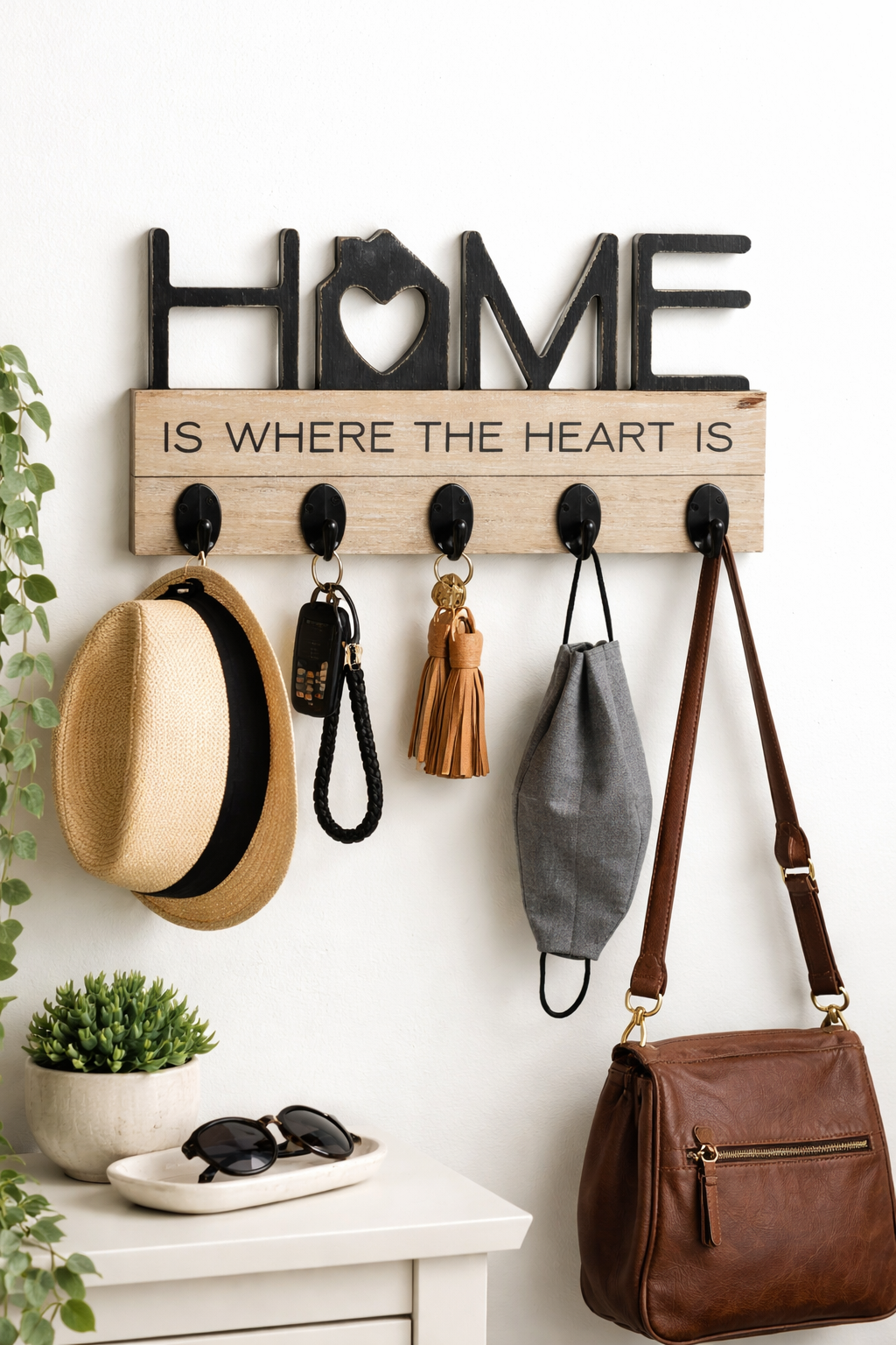 11" Wood Hook Board - Home Is Where The Heart Is | You and Me Collection