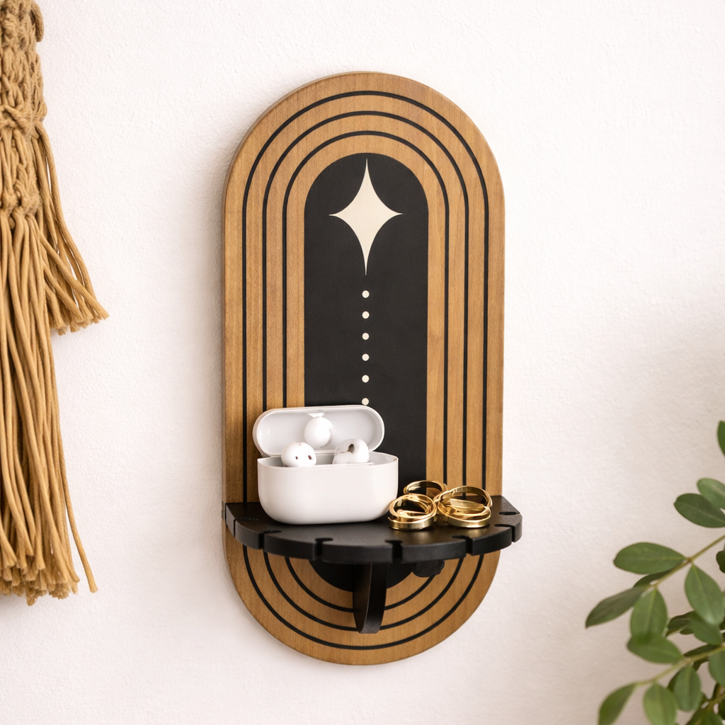 Wood Sconce Shelf - Natural and Black | Neutral Mod Collection