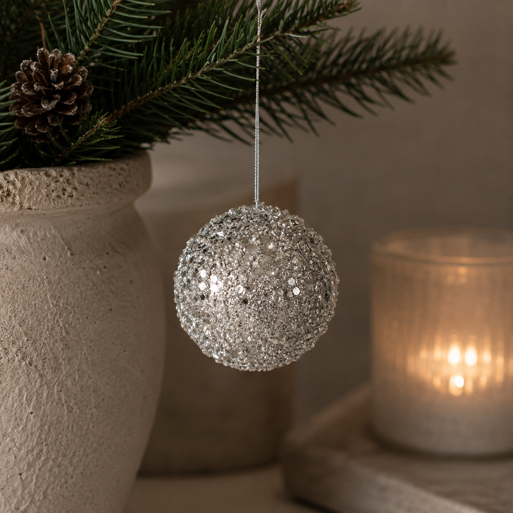 4" Jewel Ball Ornament - Silver