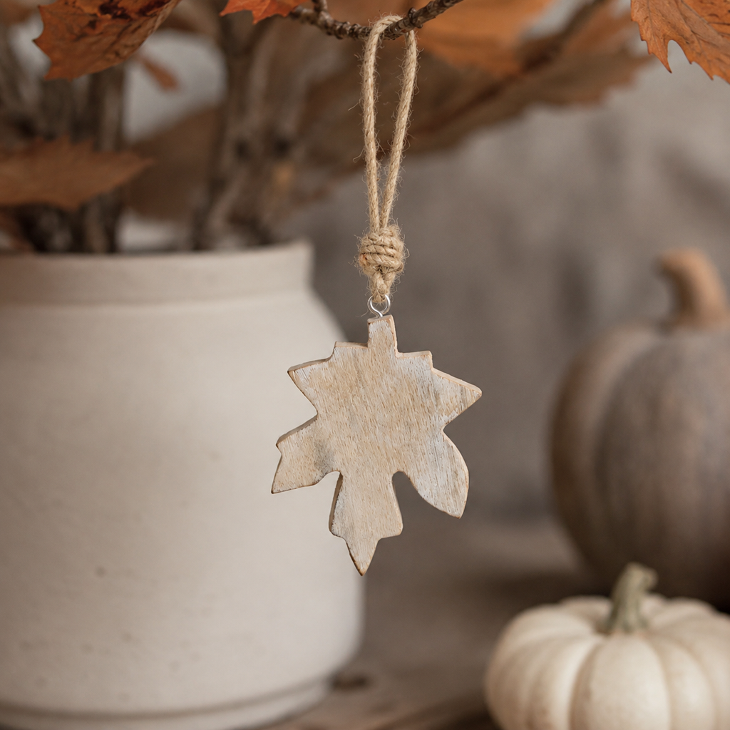 3.5" Mango Wood Cutout Leaf Ornament