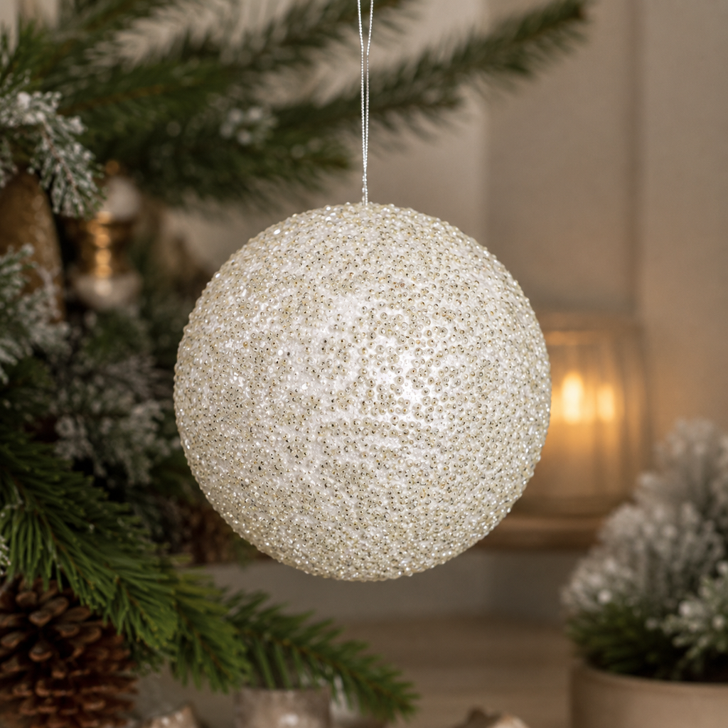 6" Jewel Ball Ornament - White