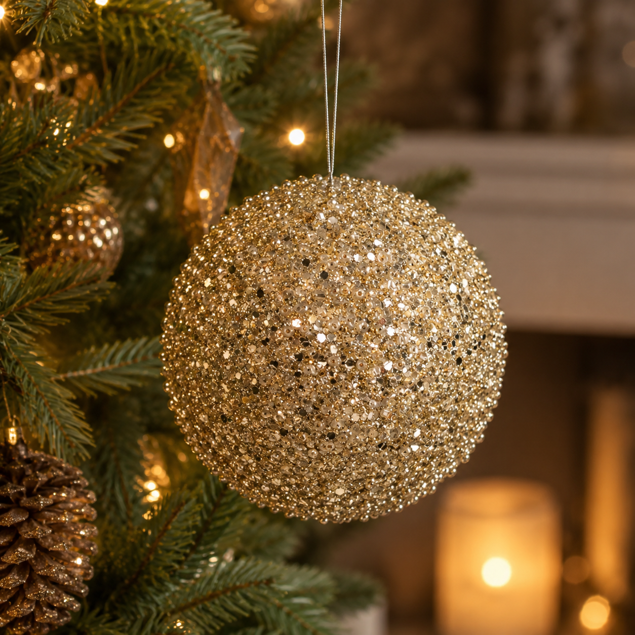6" Jewel Ball Ornament - Champagne