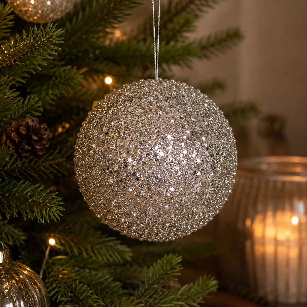 6" Jewel Ball Ornament - Silver