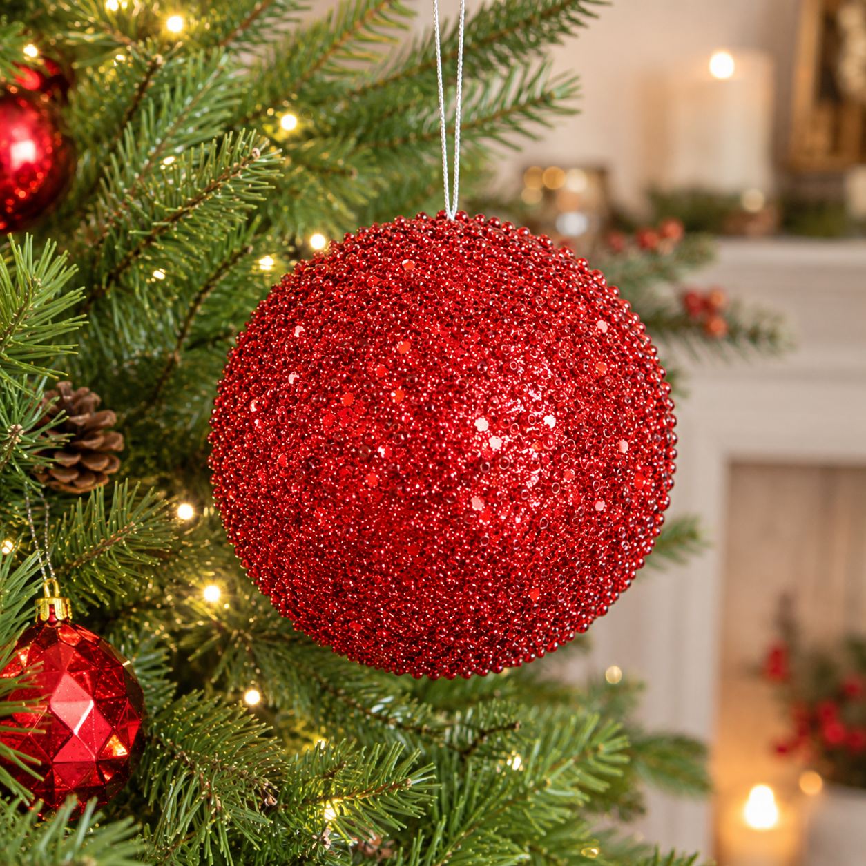 6" Jewel Ball Ornament - Red