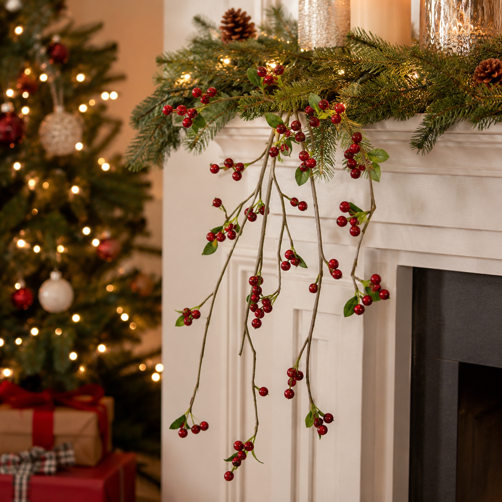 36" Faux Ficus Berry Clusters - Red