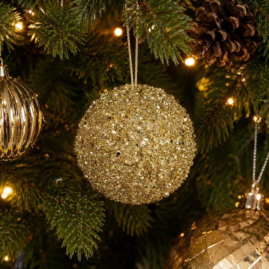 4" Jewel Ball Ornament - Champagne