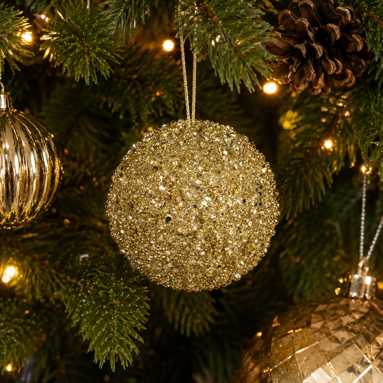 4" Jewel Ball Ornament - Champagne