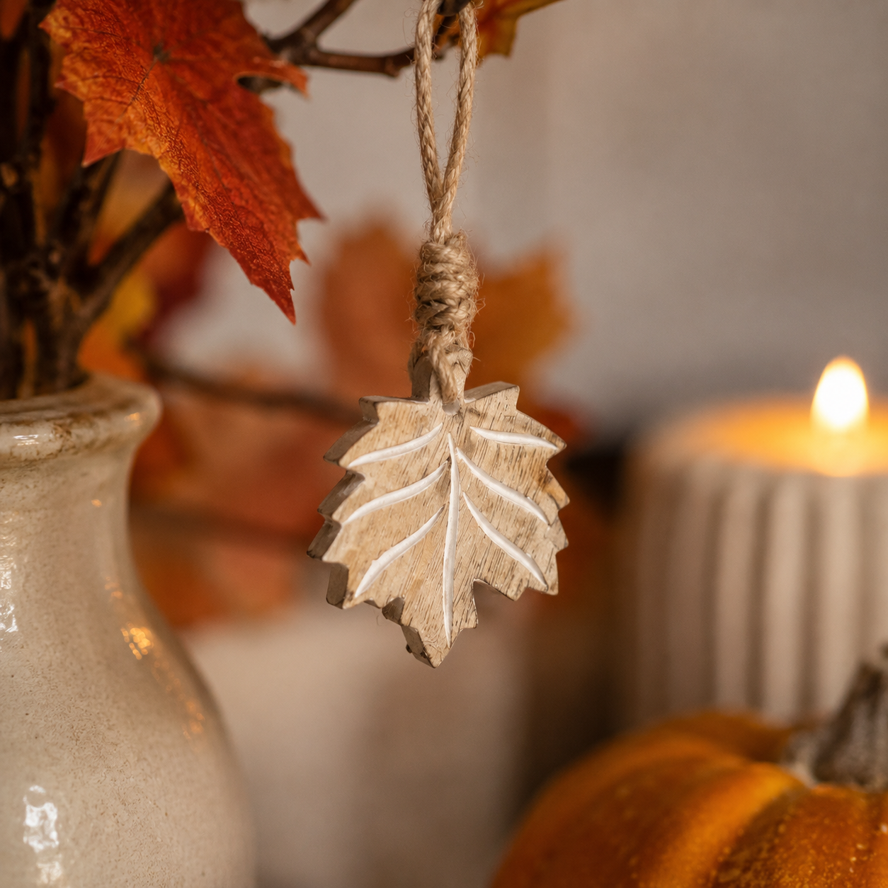 3.5" Mango Wood Cutout Ornament - White Washed