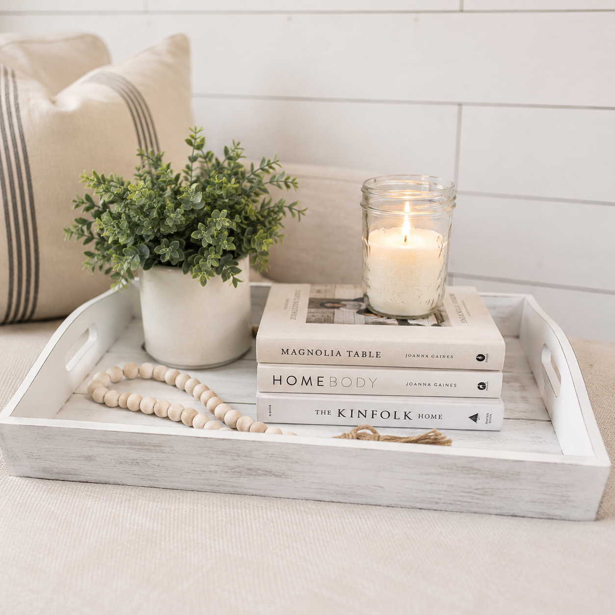 15" x 4" Wood Shiplap Tray - White