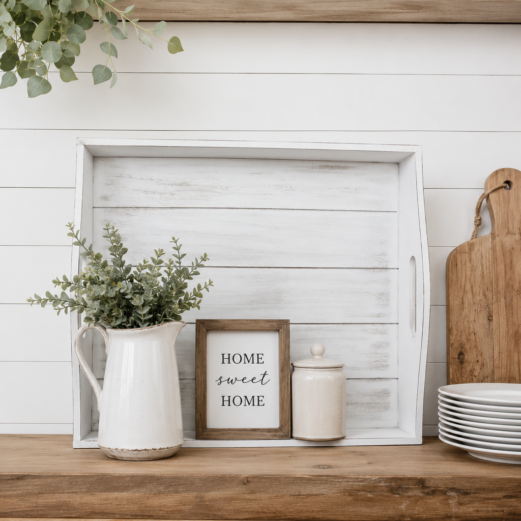 15" x 4" Wood Shiplap Tray - White