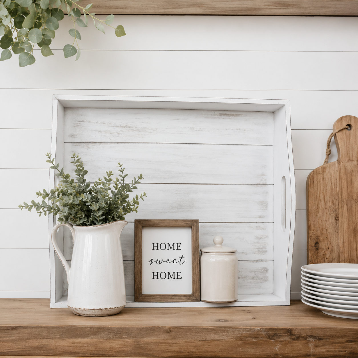 15" x 4" Wood Shiplap Tray - White