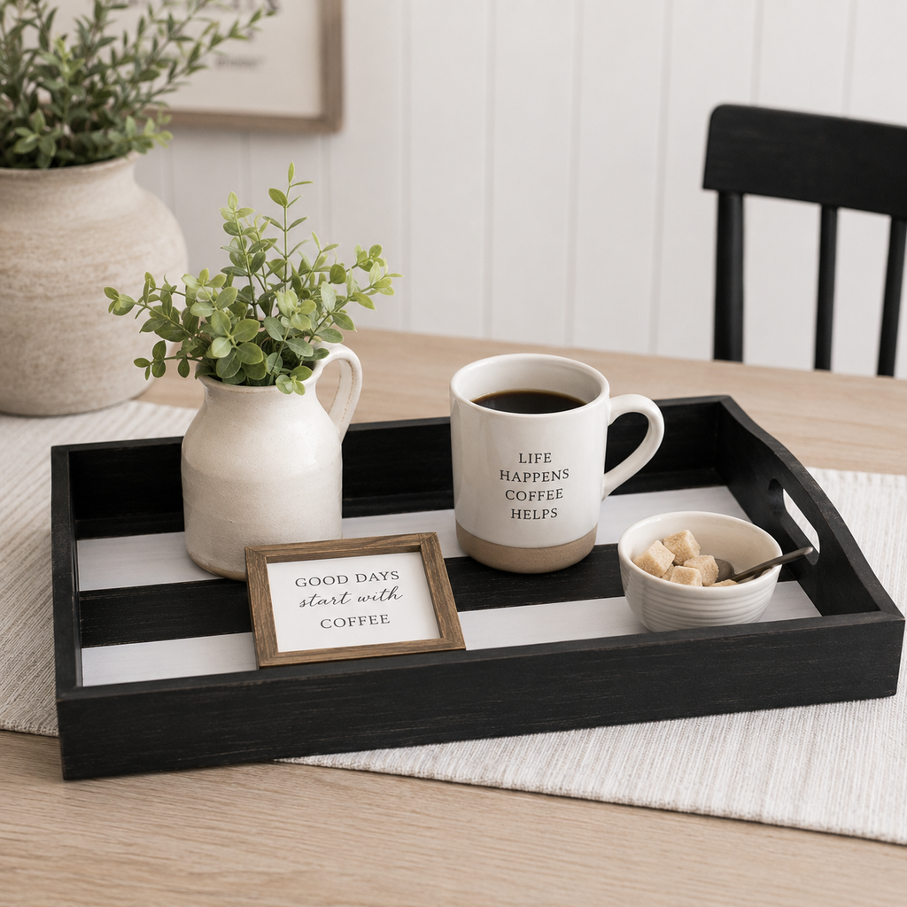 15" x 4" Wood Shiplap Tray - Black and White
