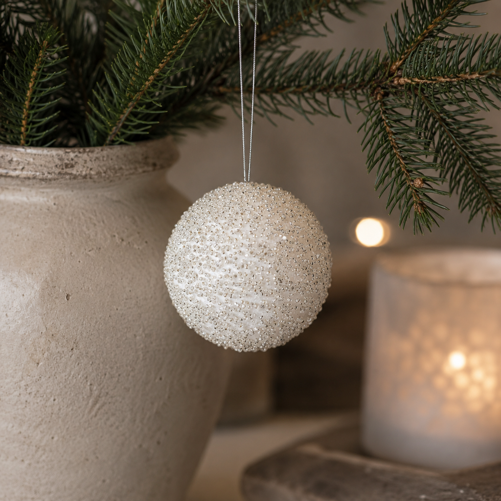 4" Jewel Ball Ornament - White