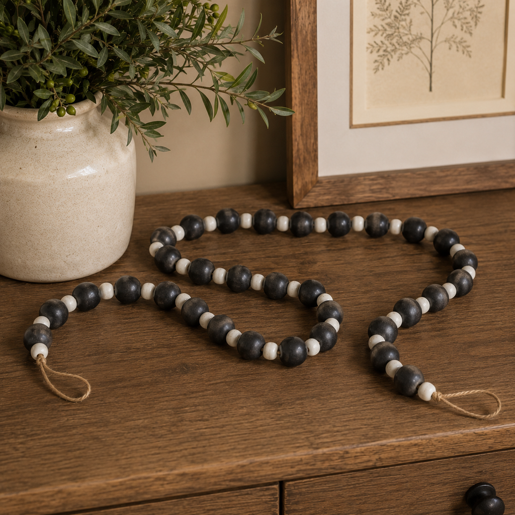 36" Wood Bead Garland - Black and White