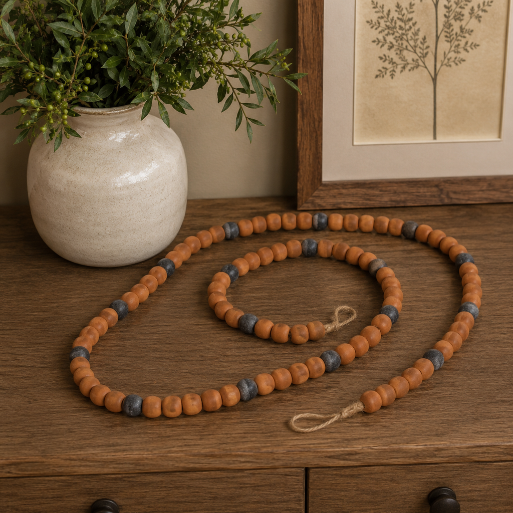 60" Wood Bead Garland - Halloween | Orange and Black