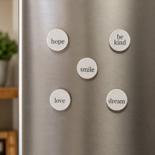 Round Wood Magnets - Inspirational Set | Black and White (Set of 5) displayed as a decorative home accent.