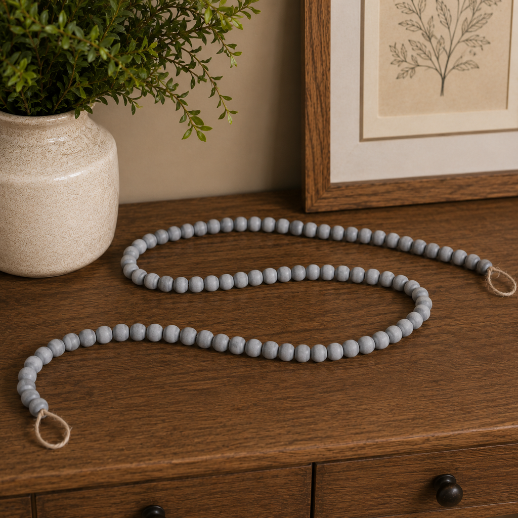 60" Wood Bead Garland - Gray