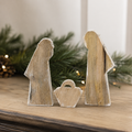 12" Mango Wood Cutout Nativity Set - Natural and White (Set of 3)
