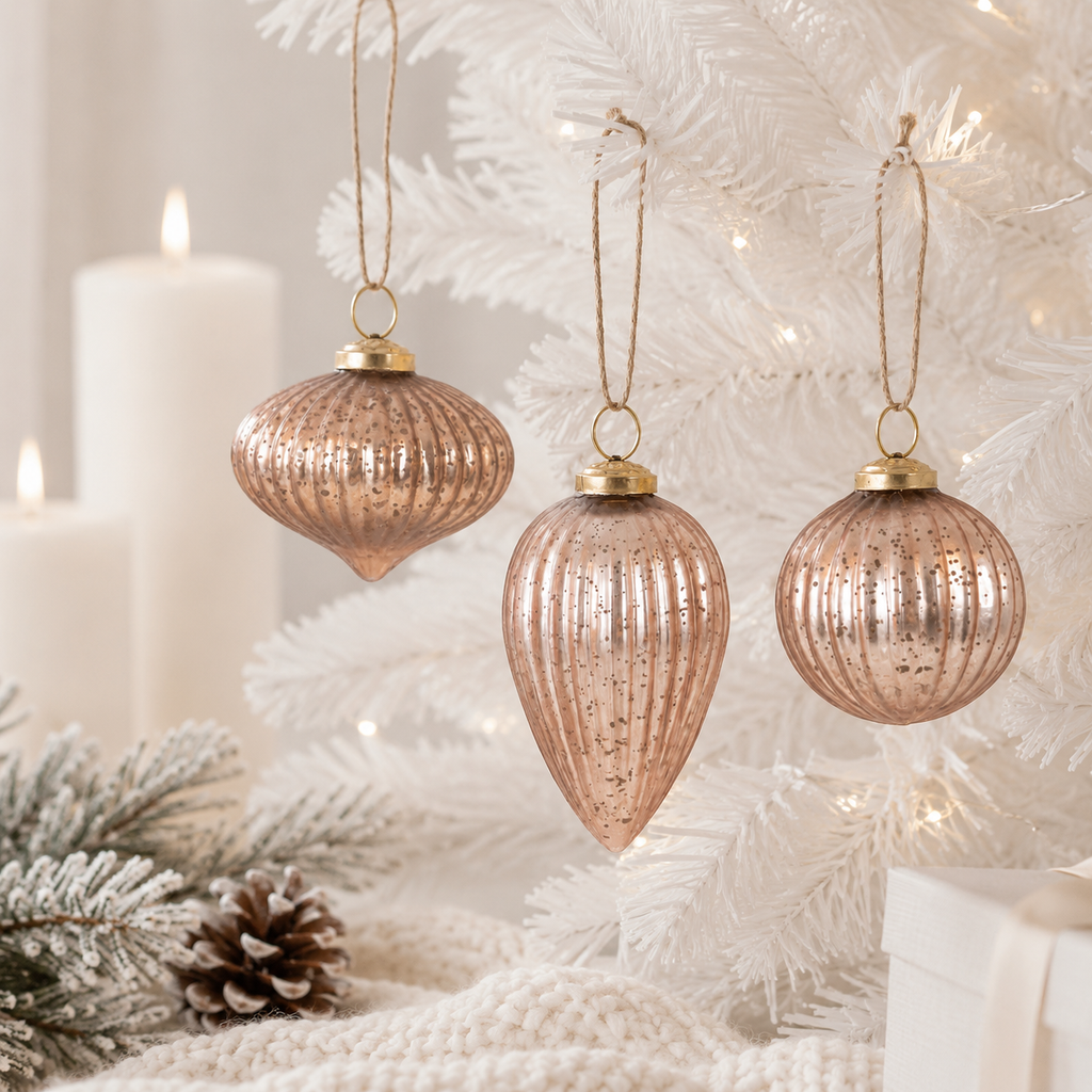 3" Glass Ornament Set - Rose Gold | (Set of 3)