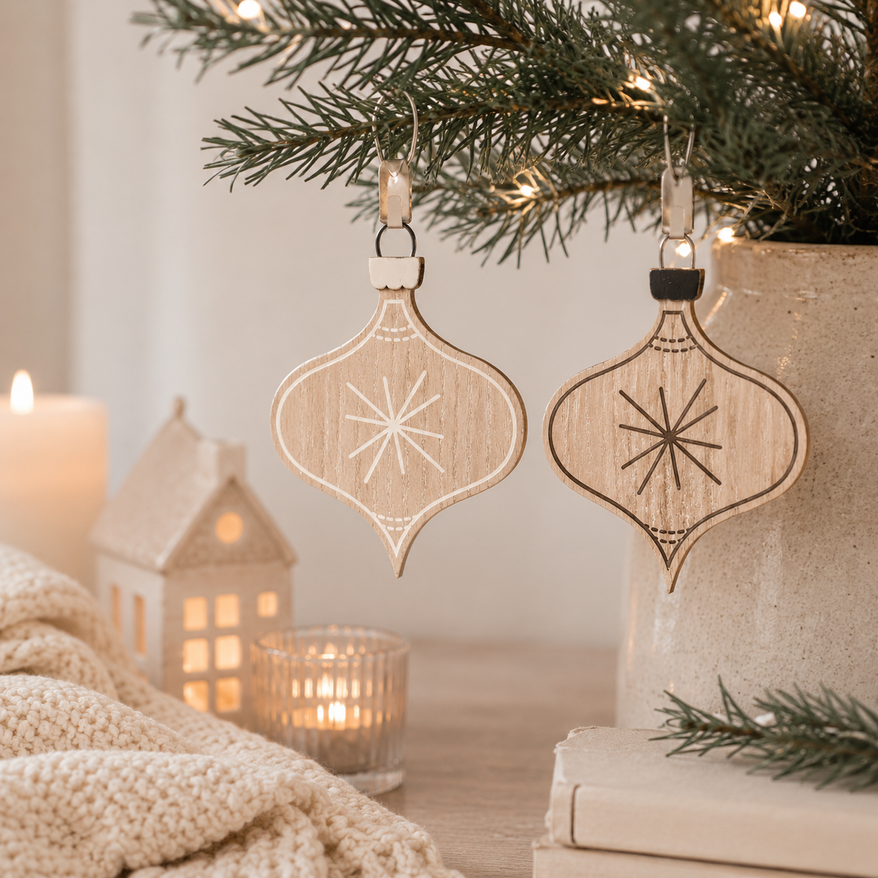 4" Wood Lamp Post Reversible Ornament - Natural/White/Black