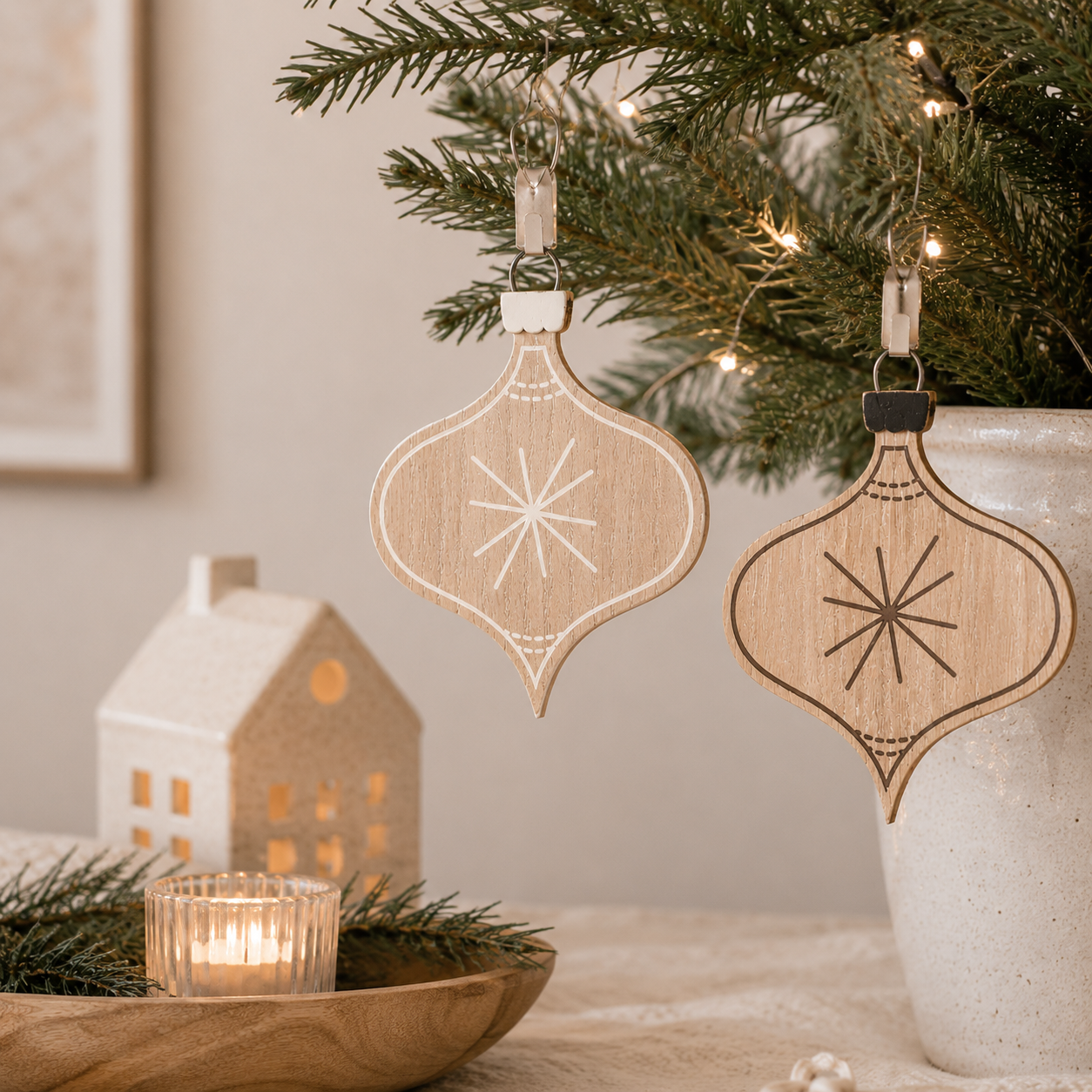 4" Wood Lamp Post Reversible Ornament - Natural/White/Black
