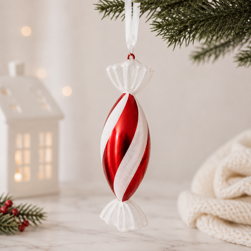 12" Acrylic Candy Cane Ornament - Red and White