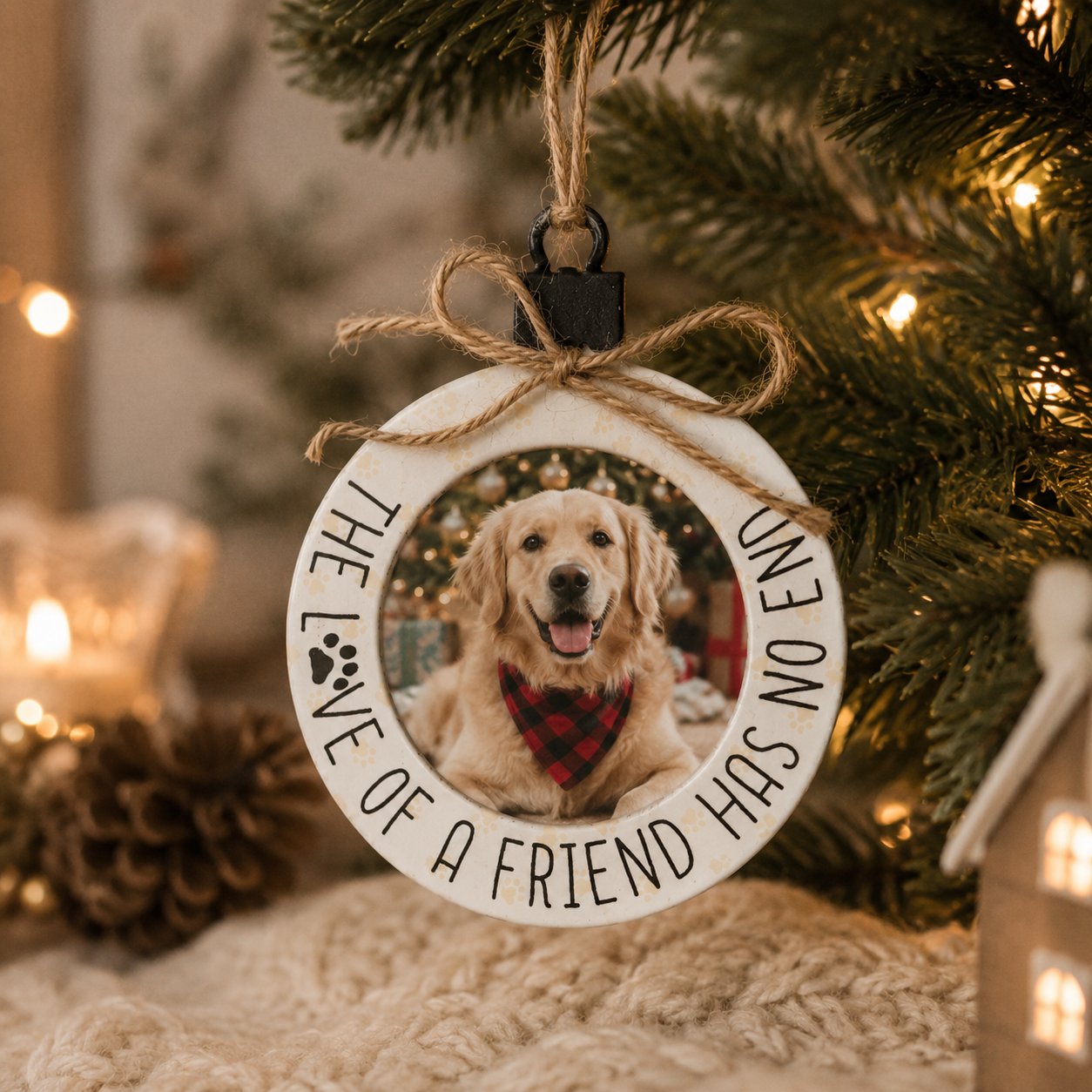 5" Wood Photo Frame Ornament - Friend | White and Black | Fur Babies Collection
