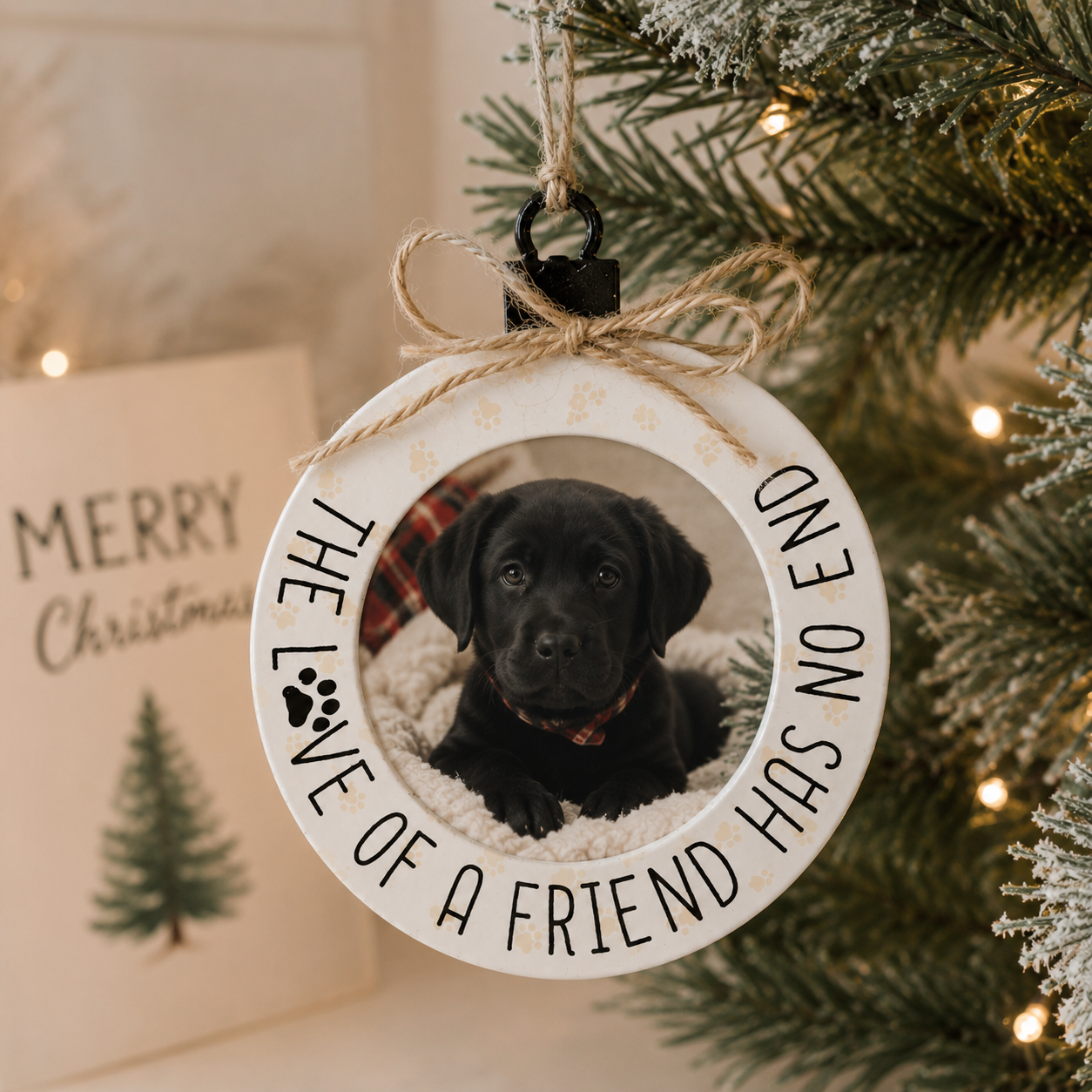 5" Wood Photo Frame Ornament - Friend | White and Black | Fur Babies Collection