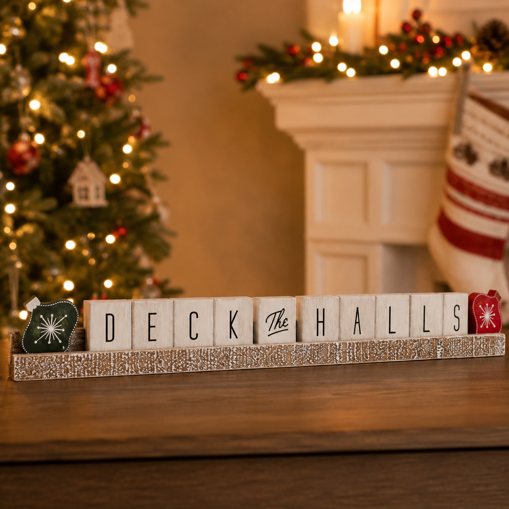 20" Wood Ledge Kit - Deck The Halls | White, Black, Green and Red