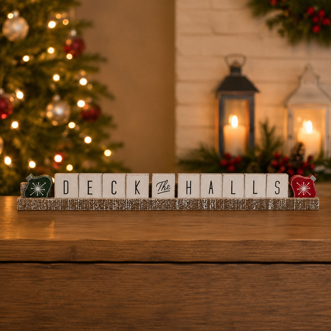 20" Wood Ledge Kit - Deck The Halls | White, Black, Green and Red