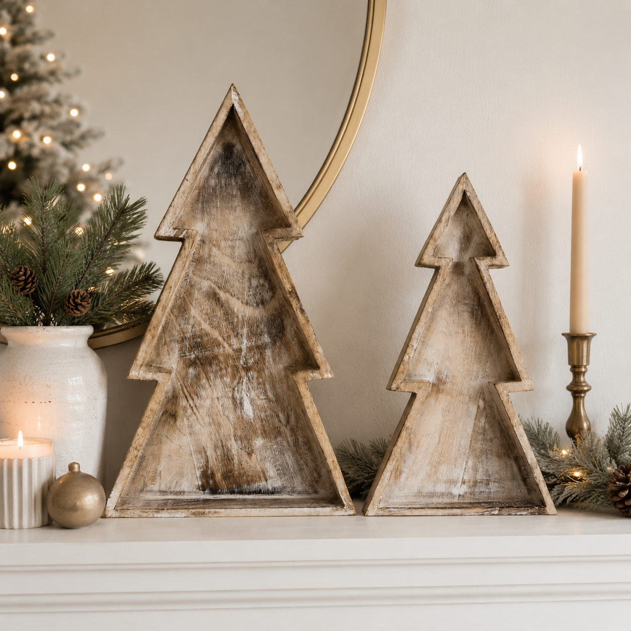 Mango Wood Nested Trays - Christmas Trees (Set of 2)