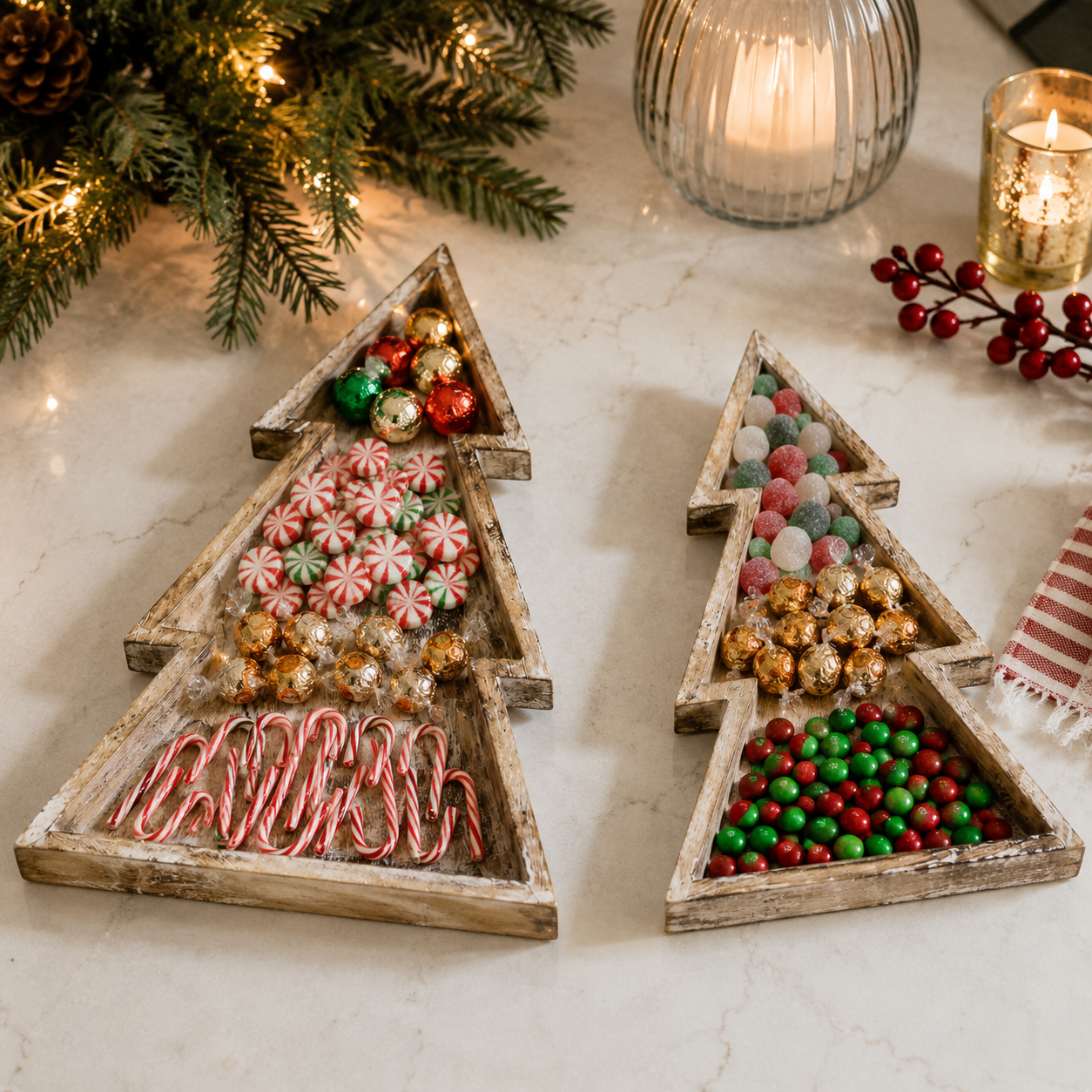 Mango Wood Nested Trays - Christmas Trees (Set of 2)