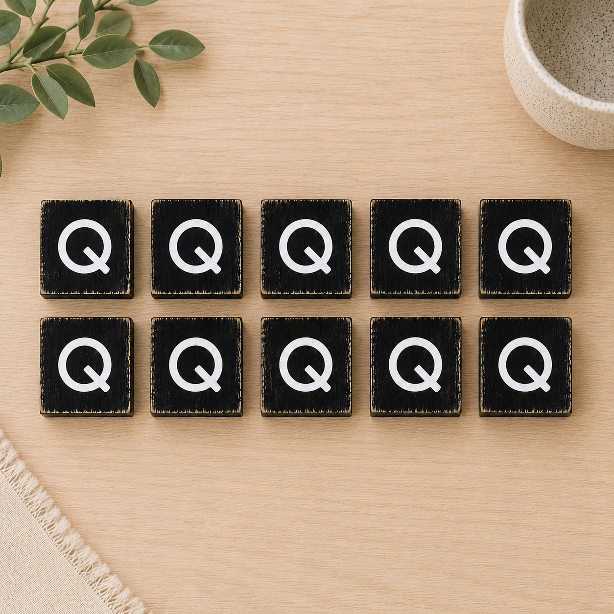 Wood Letter Tiles - "Q" Black & White (Set of 10) | Letterboard Collection