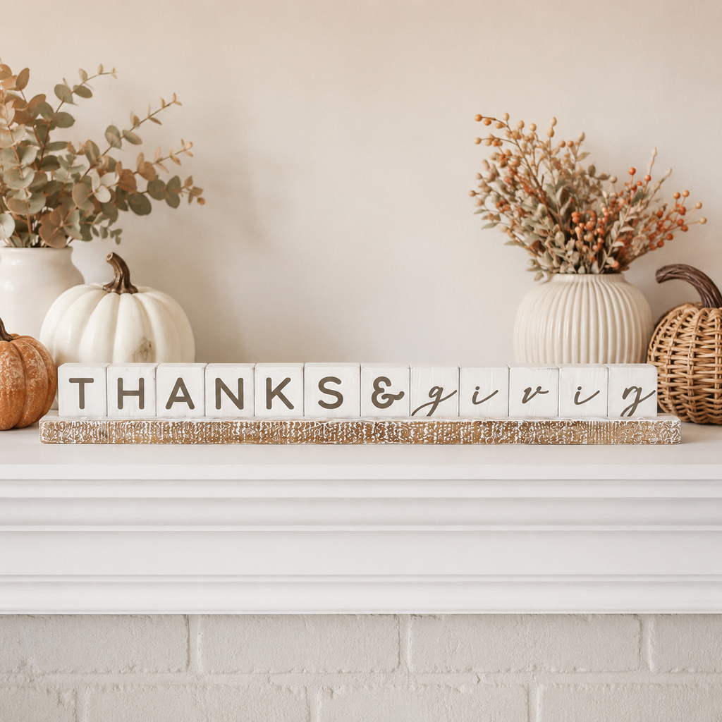 20" Wood Ledge Kit - Thanksgiving | White and Brown