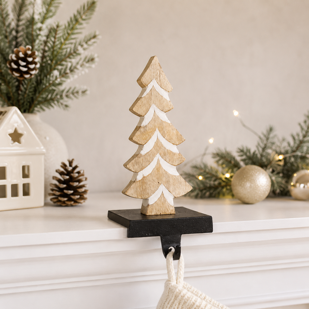 11" Mango Wood Stocking Holder - Tree | Natural