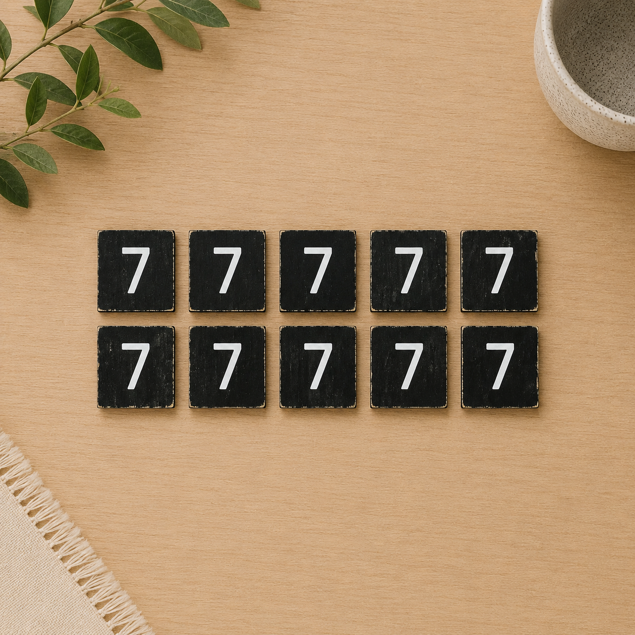 Wood Number Tiles - "7" Black & White (Set of 10) | Letterboard Collection