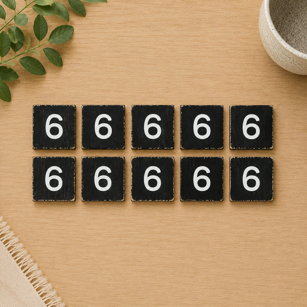 Wood Number Tiles - "6" Black & White (Set of 10) | Letterboard Collection