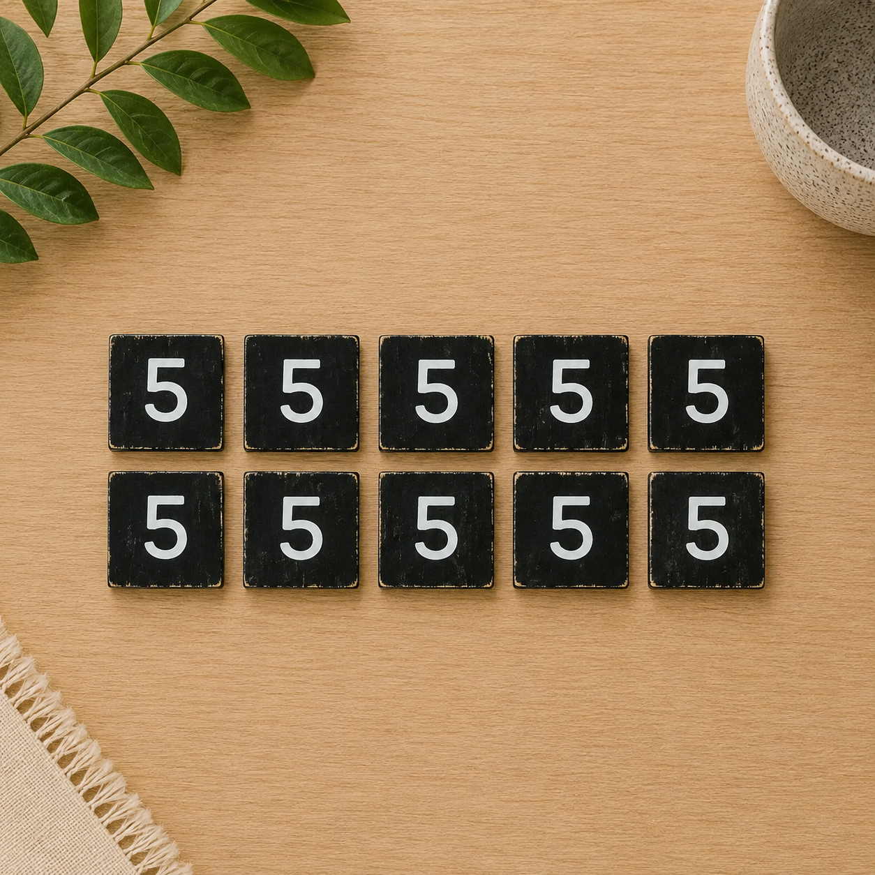 Wood Number Tiles - "5" Black & White (Set of 10) | Letterboard Collection