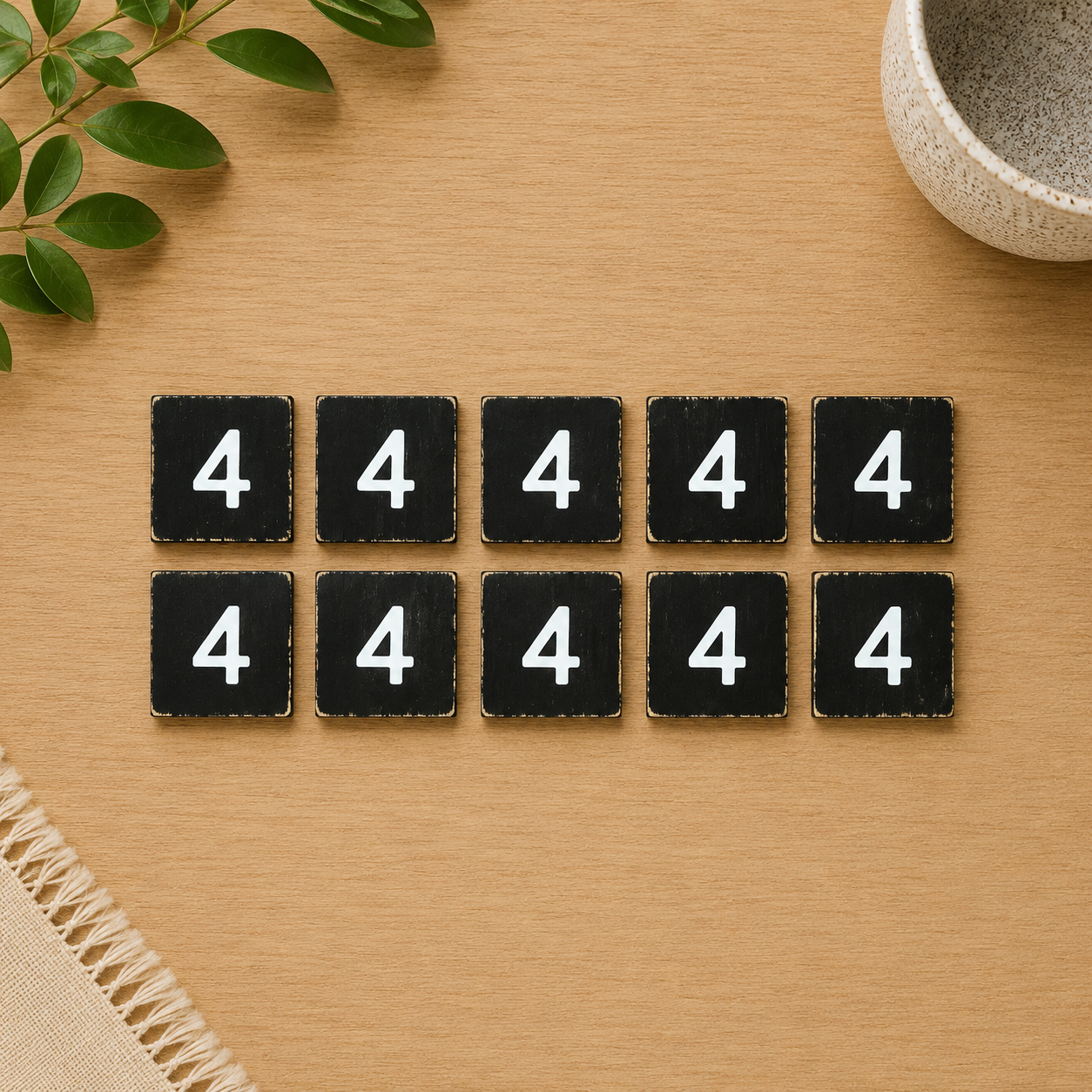 Wood Number Tiles - "4" Black & White (Set of 10) | Letterboard Collection