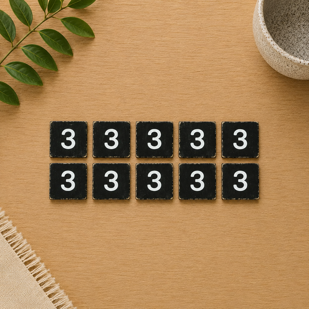 Wood Number Tiles - "3" Black & White (Set of 10) | Letterboard Collection