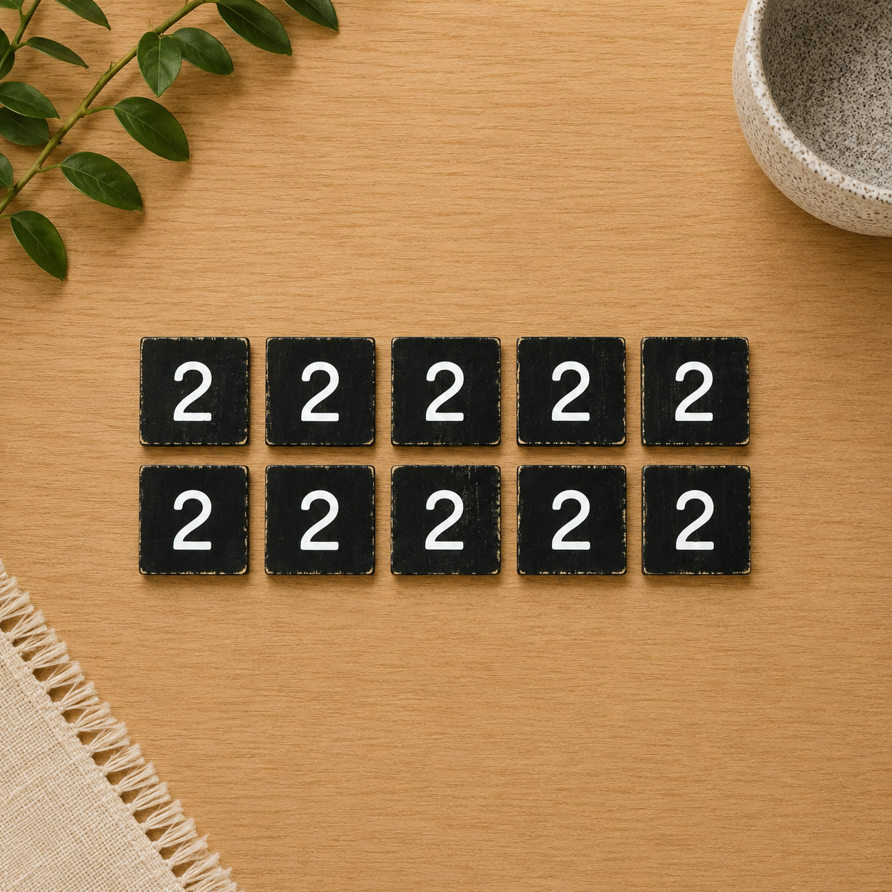Wood Number Tiles - "2" Black & White (Set of 10) | Letterboard Collection