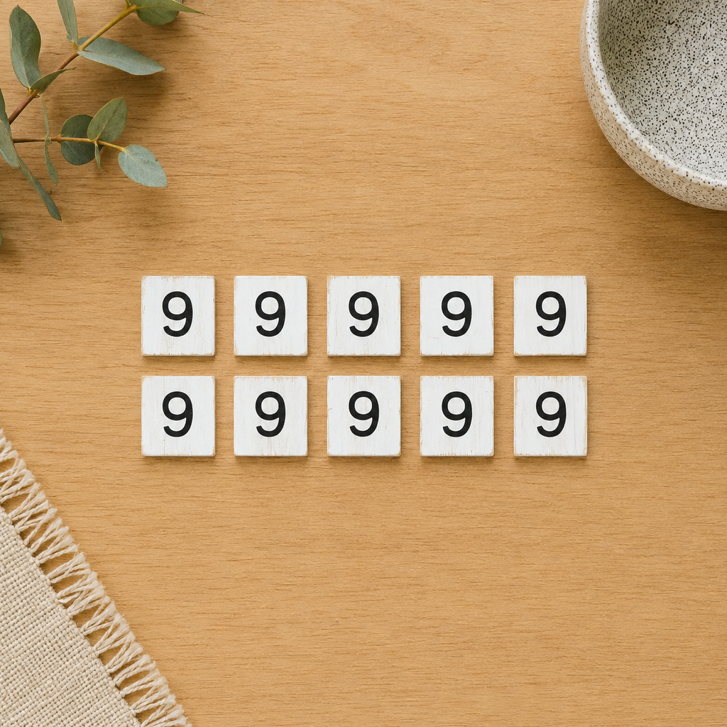 Wood Number Tiles - "9" White & Black (Set of 10) | Letterboard Collection