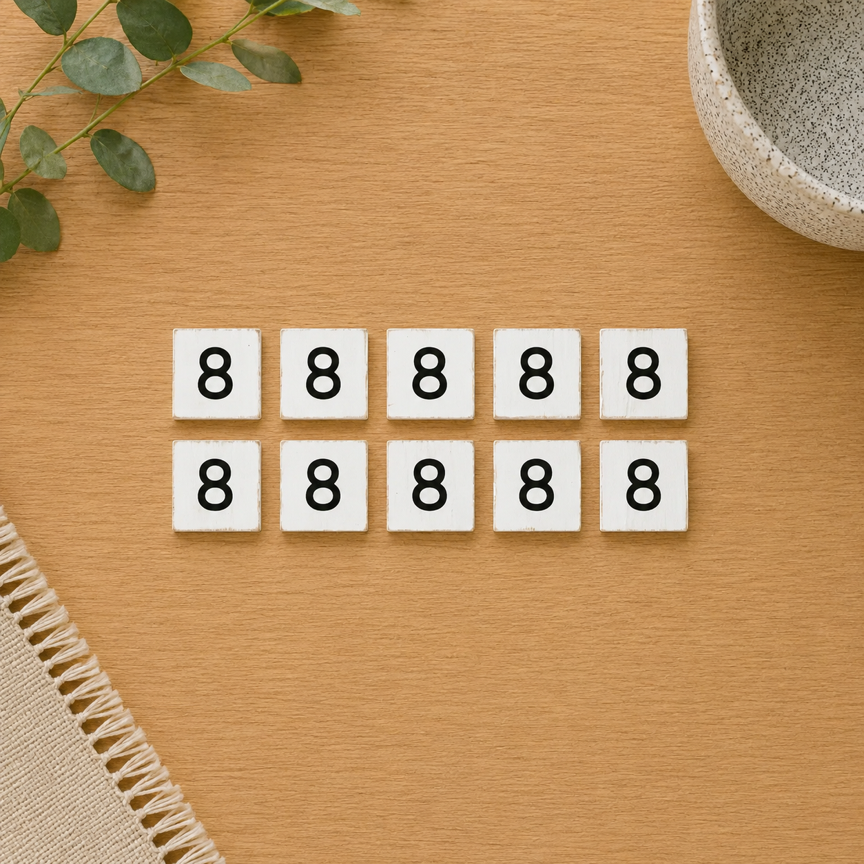 Wood Number Tiles - "8" White & Black (Set of 10) | Letterboard Collection