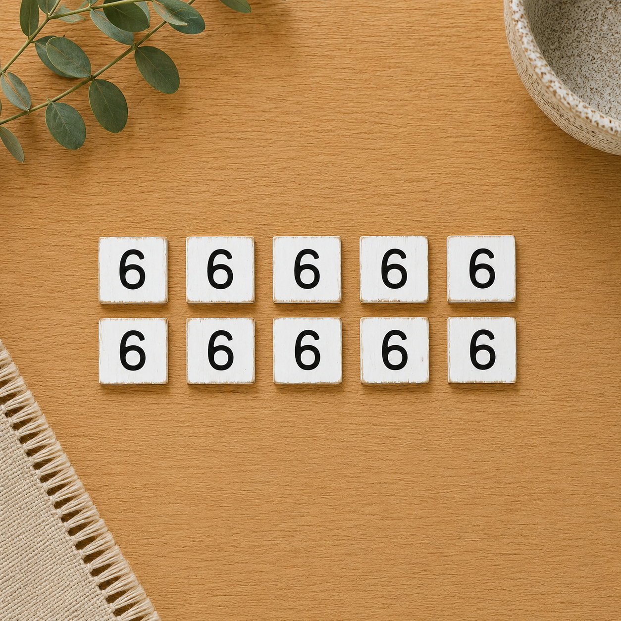 Wood Number Tiles - "6" White & Black (Set of 10) | Letterboard Collection
