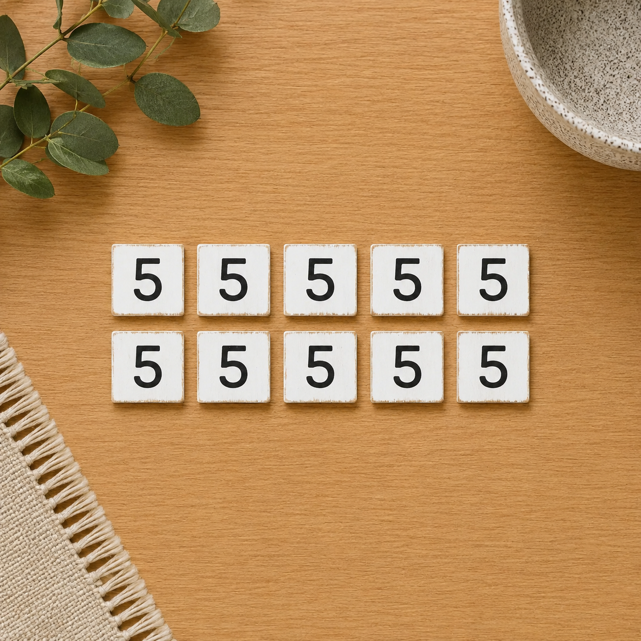 Wood Number Tiles - "5" White & Black (Set of 10) | Letterboard Collection