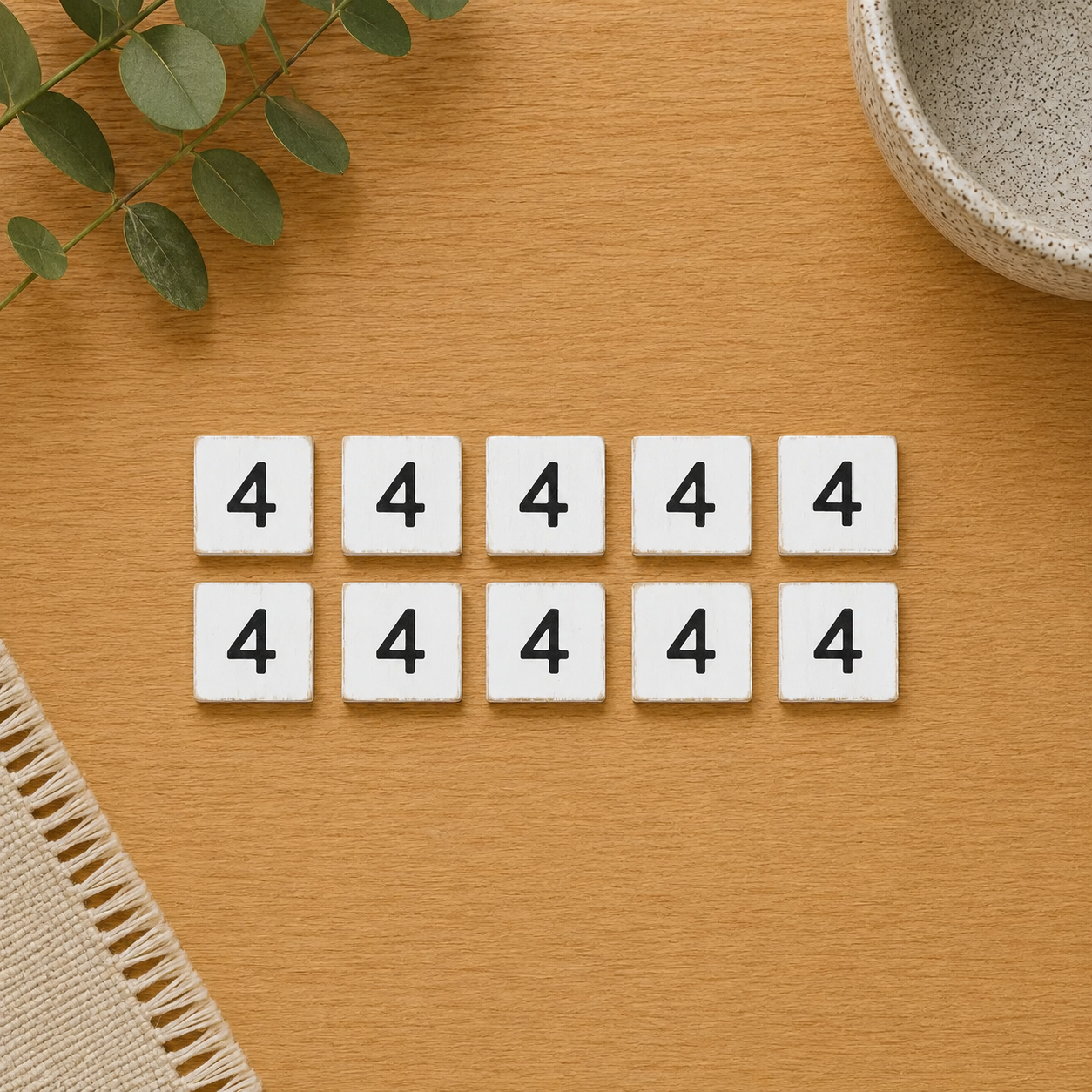 Wood Number Tiles - "4" White & Black (Set of 10) | Letterboard Collection